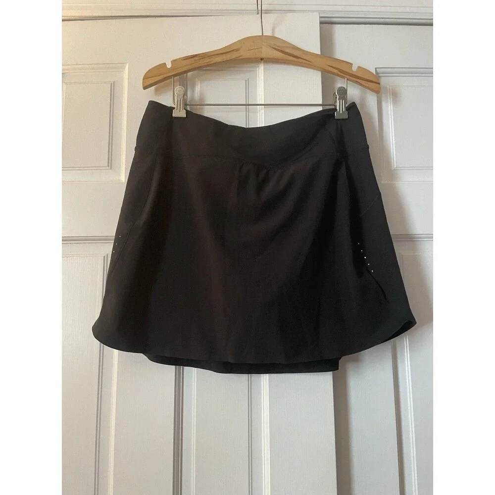 Athleta Run With It Skort 16 Black Athletic Running Tennis Skirt Large L